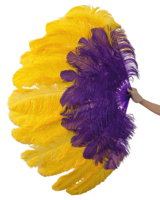 Violeta mixta & Abanico de plumas de avestruz de dos capas, color amarillo dorado, talla XL, 34'' x 60''