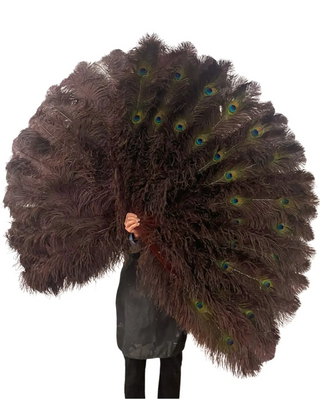 Luxury burlesque ostrich feather fan with peacock eyes for stage performance