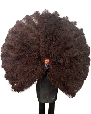 Black Coffee Triple Layers Ostrich Feather Fan 35"x 63" with Peacock Eyes