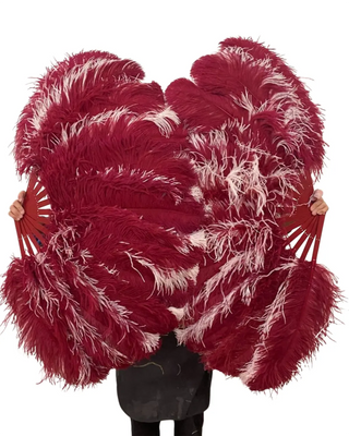 burgundy &amp; blush Single Layer Double Side Ostrich Feather Fan