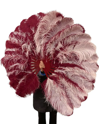 burgundy & blush Single layer Double side Ostrich Feather Fan 25"x 47"