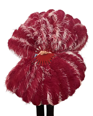 burgundy & blush Single layer Double side Ostrich Feather Fan 25"x 47"