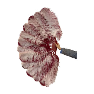 burgundy & blush Single layer Double side Ostrich Feather Fan 25"x 47"