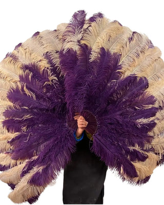 Mix Dark Berry / Champagne Triple layers Ostrich Feather Fan 35"x 63"