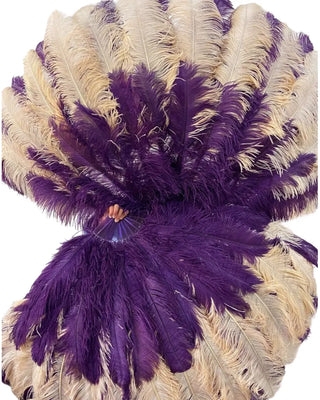 Mix Dark Berry / Champagne Triple layers Ostrich Feather Fan 35"x 63"