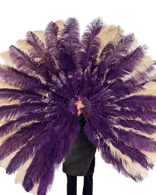 Mix Dark Berry / Champagne Triple layers Ostrich Feather Fan 35"x 63"