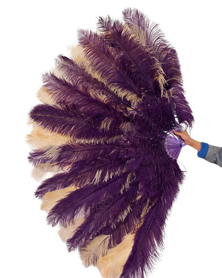 Mix Dark Berry / Champagne Triple layers Ostrich Feather Fan 35"x 63"