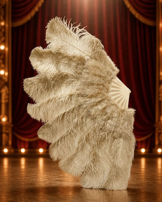 Close-up of soft marabou base and natural ostrich feathers on feather fan