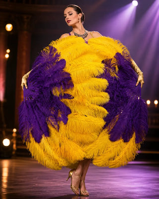 Mix Color XL 2 Layers Ostrich Feather Fan 12 Staves 34" x 60" | Advanced Stage Look