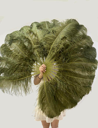 A pair Olive green Single layer Feather fan 24"x 41"
