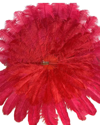 Rouge foncé &  Éventail en plumes d'autruche triple couche rouge vif, ouverture totale à 180°, 35" x 70" pour la danse burlesque