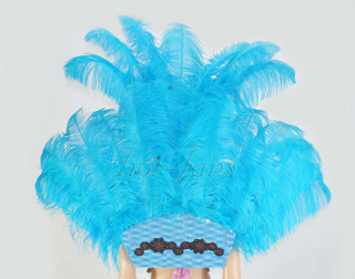 Turquoise Ostrich Feather Open Face Headdress & backpiece Set