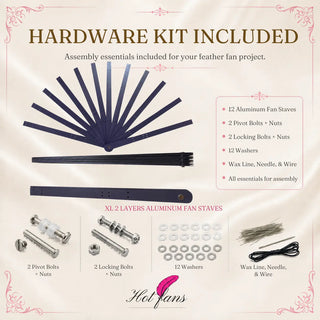 Hardware kit included with XL 2 layers aluminum fan staves set of 12, including pivot bolts, locking bolts, washers, wire, needle, and wax line