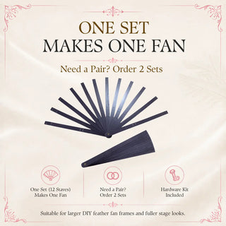 One set of XL 2 layers aluminum fan staves set of 12 makes one feather fan, order 2 sets to make a matching pair