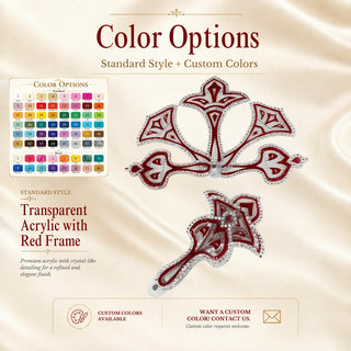 Color options for Acrylic PMMA crystal pheasant fan staves with fixed transparent body, selectable frame color, and custom color requests available