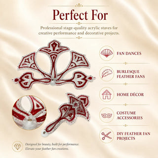 Acrylic PMMA crystal pheasant fan staves for fan dances, burlesque feather fans, home decor, costume accessories, and DIY feather fan projects