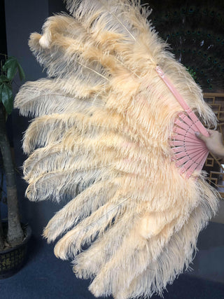 apricot XL 2 layers Ostrich Feather Fan 34"x 60"