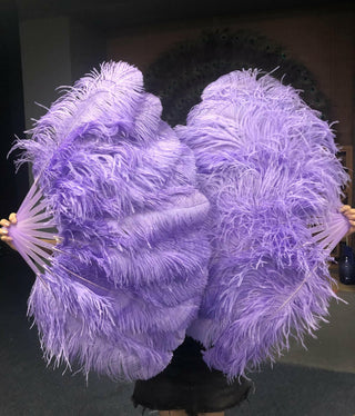 Une paire d'éventails à plumes monocouche violet aqua 24"x 41"