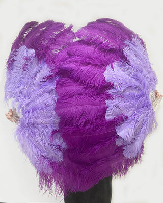 Mix dark purple & aqua violet XL 2 Layer Ostrich Feather Fan 34''x 60''