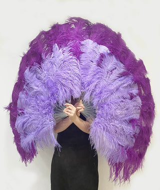 Mix dark purple & aqua violet XL 2 Layer Ostrich Feather Fan 34''x 60''