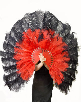 Mix red  & black 2 Layers Ostrich Feather Fan 30"x 54"