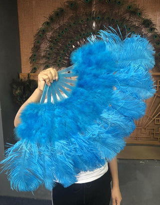Turquoise Marabou Ostrich Feather fan 21"x 38"