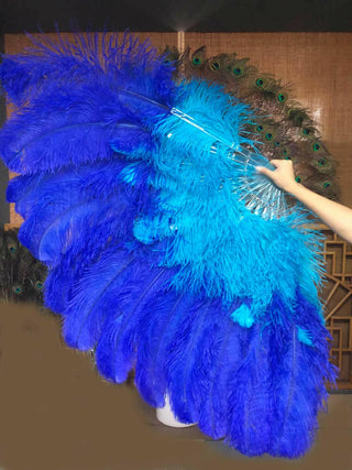 Mix blue & royal blue XL 2 Layer Ostrich Feather Fan 34''x 60''