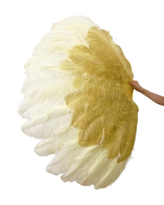 Ventaglio di piume di struzzo beige/grano XXL a 2 strati 38"X 64"