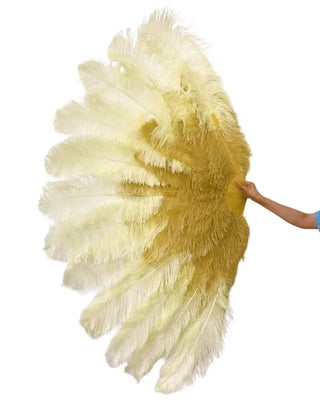 Ventaglio di piume di struzzo beige/grano XXL a 2 strati 38"X 64"
