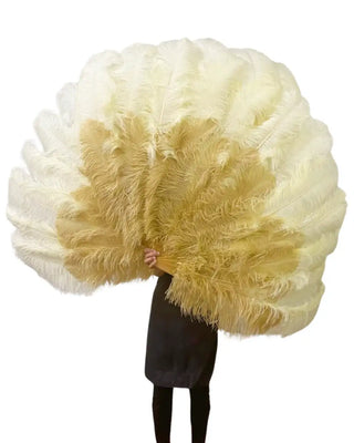 Beige / wheat XXL 2 Layers Ostrich Feather Fan 38"x 64"