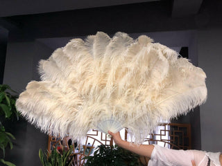 Beige Triple layers ostrich Feather Fan 35"x 63"