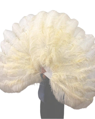 Beige XXL 2 Layers Ostrich Feather Fan 38"x64"