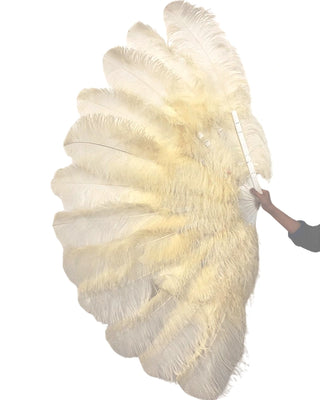 Beige XXL 2 Layers Ostrich Feather Fan 38"x64"