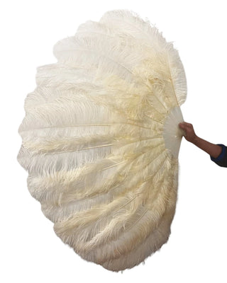 Beige XXL 2 Layers Ostrich Feather Fan 38"x64"