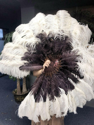 Mix beige & coffee 2 Layers Ostrich Feather Fan 30"x 54"