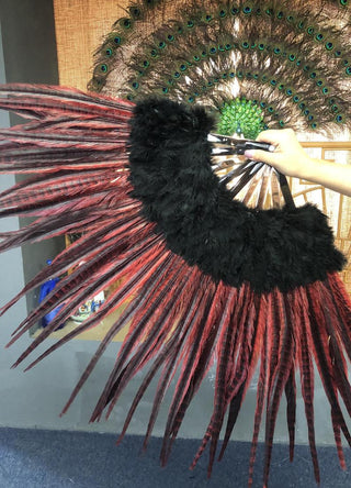 Red / black  Marabou & Pheasant Feather Fan