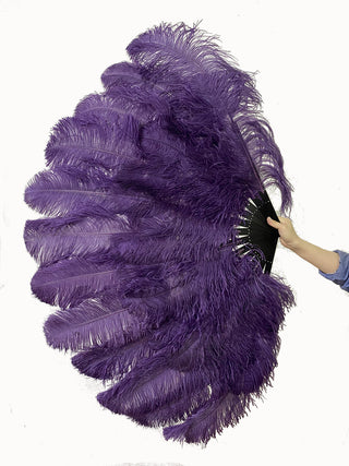 Black berry XL 2 layers Ostrich Feather Fan 34"x 60"