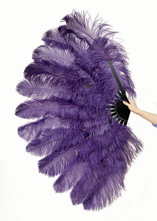 Black berry XL 2 layers Ostrich Feather Fan 34"x 60"