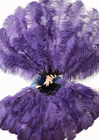 Black berry XL 2 layers Ostrich Feather Fan 34"x 60"