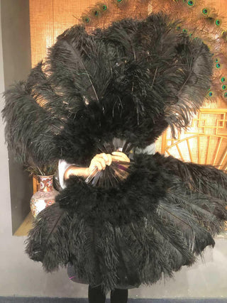 black Marabou Ostrich Feather fan 24"x 43"