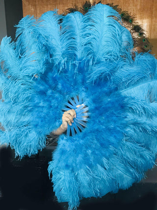 Éventail en plumes d'autruche de marabout turquoise 24"x 43"