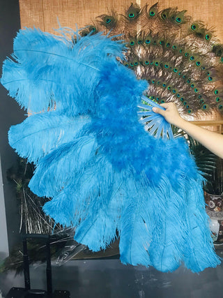 Éventail en plumes d'autruche de marabout turquoise 24"x 43"