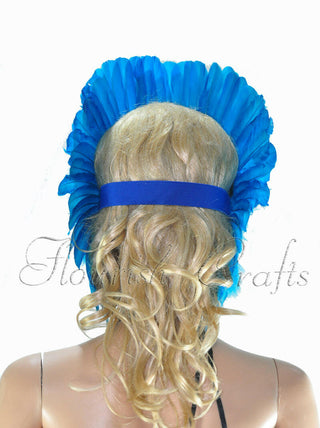 Couronne de paillettes bleues, plumes, danseuse de Las Vegas, coiffure de showgirl