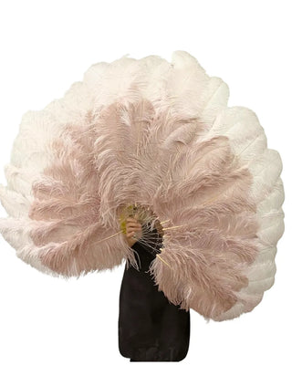 Mix wood & blush XL 2 Layer Ostrich Feather Fan 34''x 60''