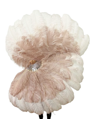 Mix wood & blush XL 2 Layer Ostrich Feather Fan 34''x 60''