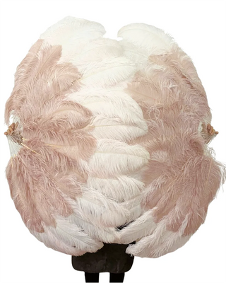 Mix wood & blush XL 2 Layer Ostrich Feather Fan 34''x 60''