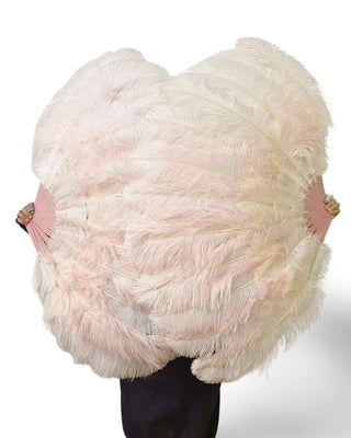 Abanico de plumas de avestruz ruborizado de 2 capas 30"incógnita 54"