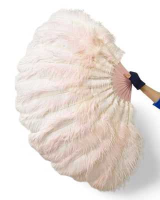 Abanico de plumas de avestruz ruborizado de 2 capas 30"incógnita 54"