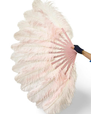 Abanico de plumas de avestruz ruborizado de 2 capas 30"incógnita 54"