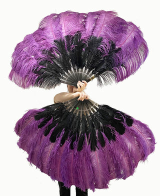 Mix dark purple & black  2 Layers Ostrich Feather Fan 30"x 54"